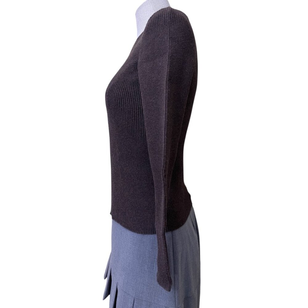 Eddie Bauer Brown Ribbed Crew Neck Long Sleeve Form Fitting Sweater Women's SZ M - Picture 5 of 5